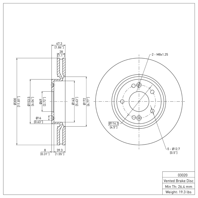 Hyundai Tucson Brake Rotor (1) - Front - R1 Concepts - Plain - `05-`24